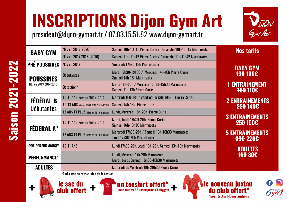 inscriptions club de gym 20212022 Dijon Gym Art