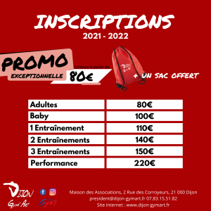 inscriptions club dijon gym art 2021 2022