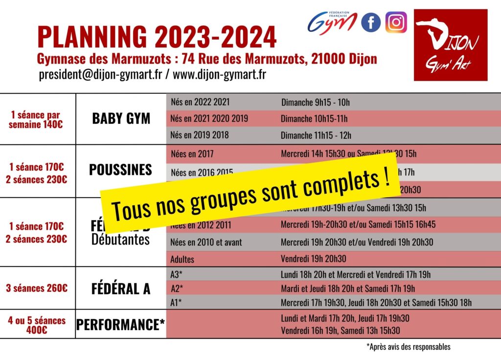 inscriptions dijon gym art